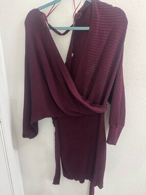 Love Tree Burgundy Ribbed Wrap Midi Dress